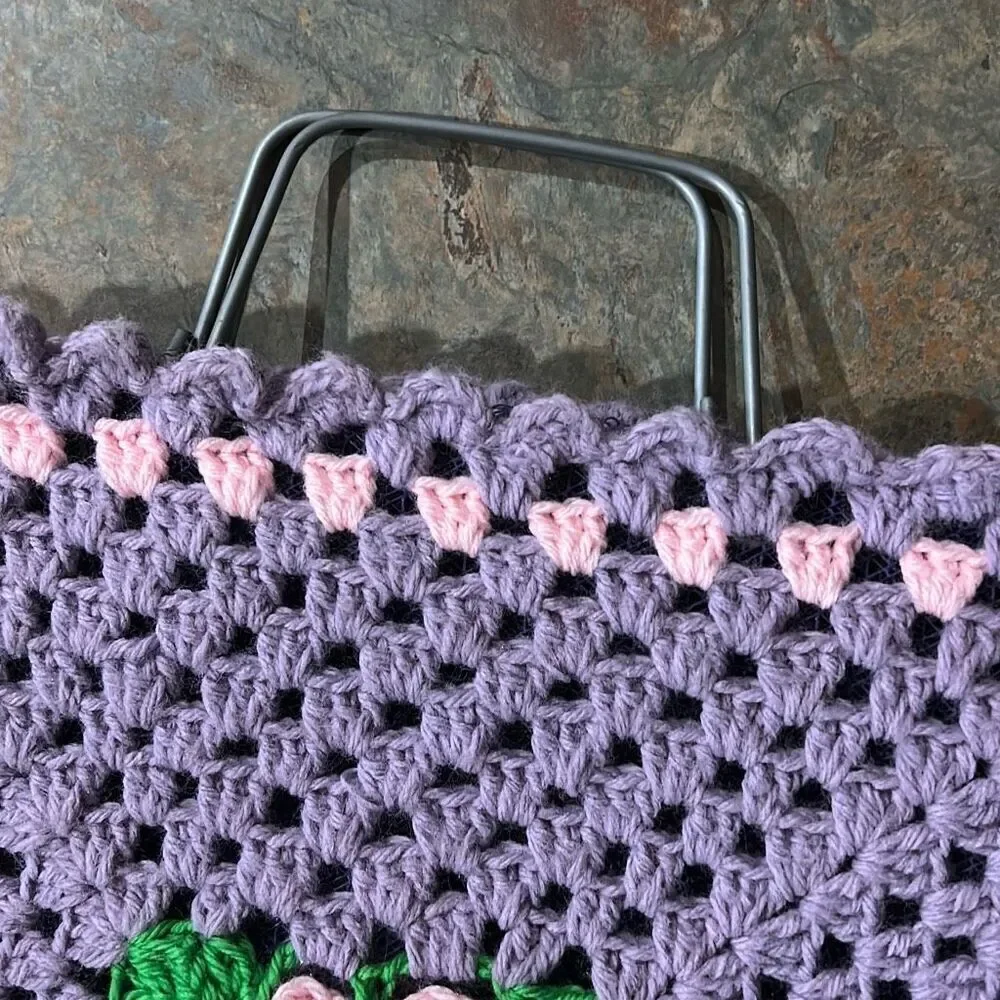 Granny Square Festival Mesh Lined Bag Purple and Pink Made in Spain